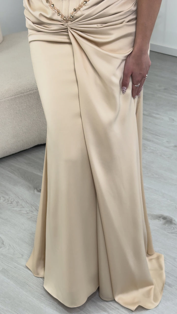 Robe de soirée beige satinée - Sofia