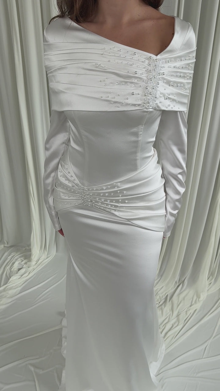 White Satin Mermaid Wedding Dress - Laura