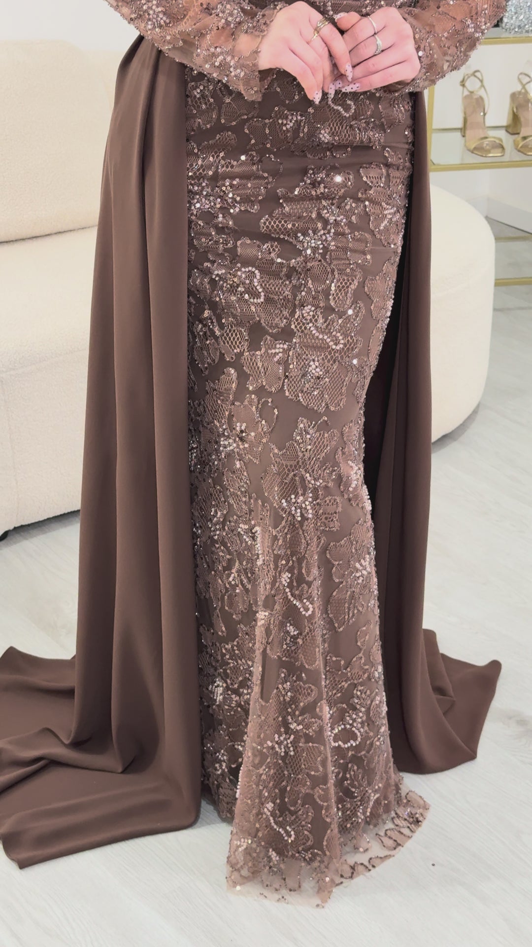 brown evening dress with sleeves Brown evening dress - Lovira