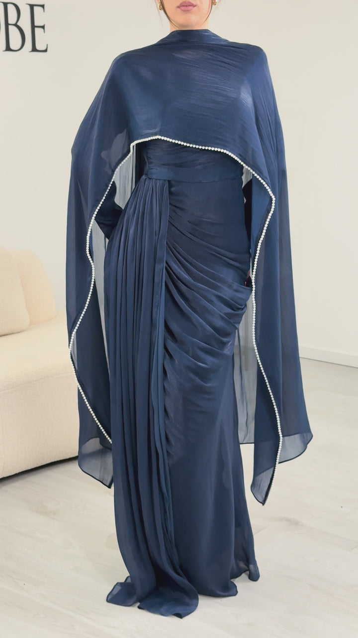 Vestido de noche modesto azul marino - Bahar